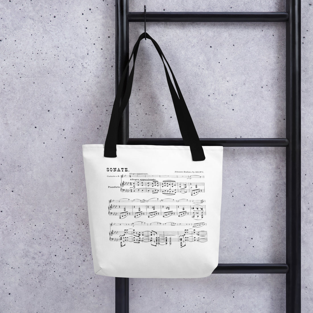 Brahms - Sonata for Clarinet and Piano (op. 120 No. 1) - Tote bag polyester fabric with multiple color handles (One sided print)