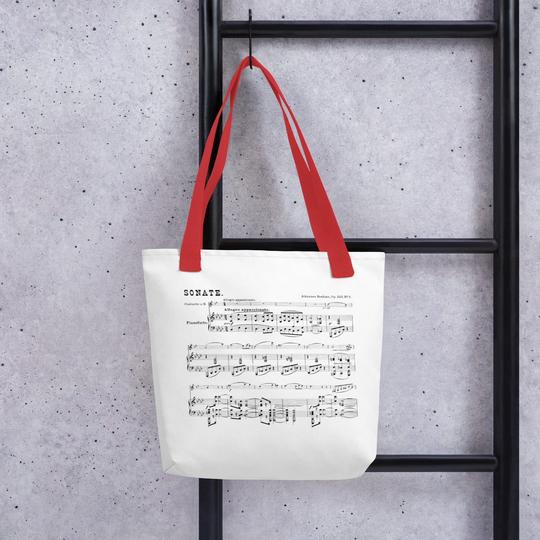 Brahms - Sonata for Clarinet and Piano (op. 120 No. 1) - Tote bag polyester fabric with multiple color handles (One sided print)